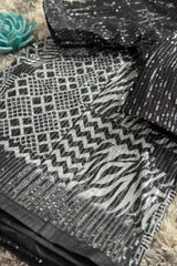 Black and White Sequins Saree 1517