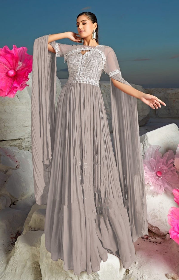 Designer Gown with Neck Butterfly Sleeve