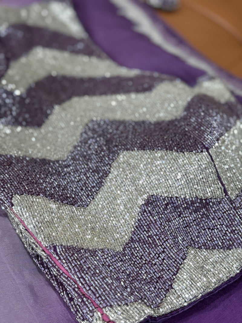 Purple and Silver Soft Organza Saree