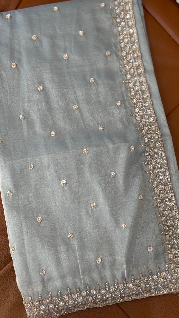 Blue Tissue Netted Saree