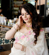 White and Pink Floral Organza Saree