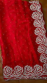 Red Stone work Satin Saree