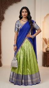 Traditional Half Saree for teenage Girls and Adults - Green and Blue combo