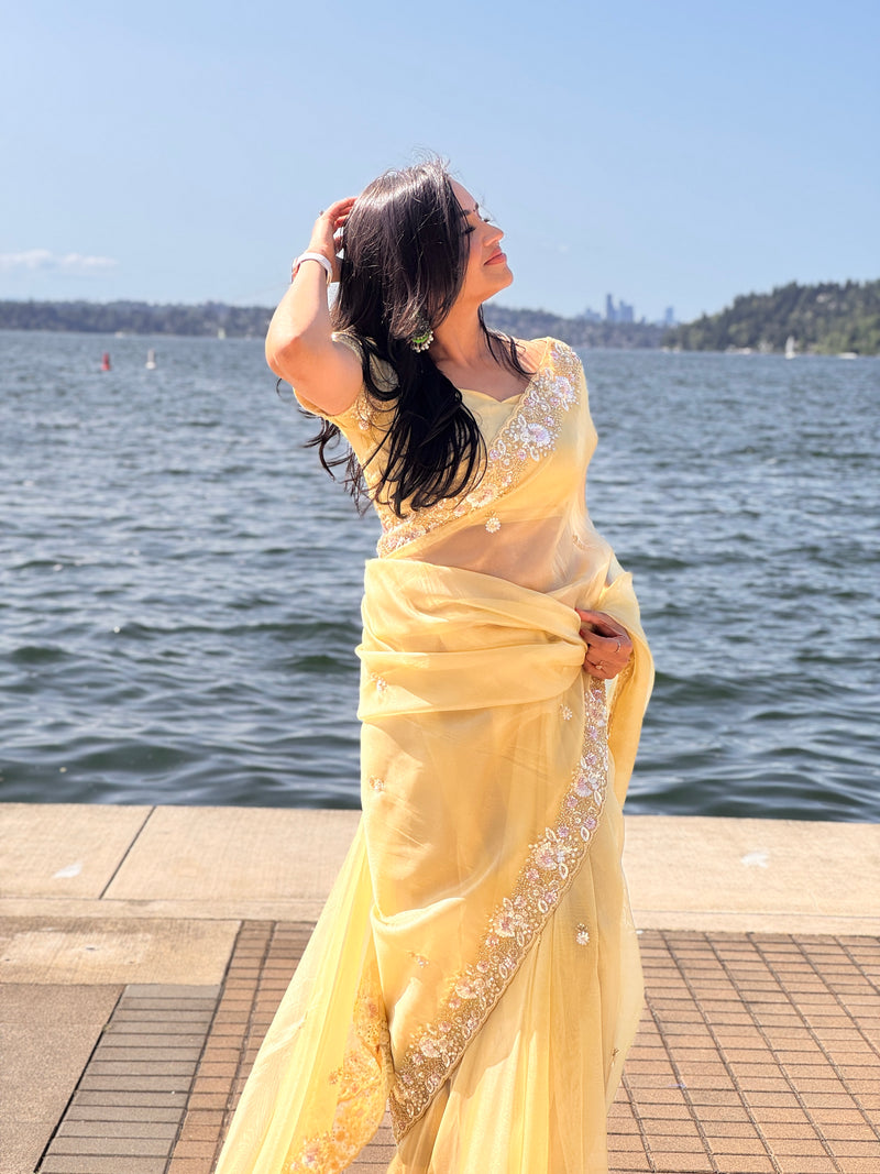Yellow Tissue Organza Saree