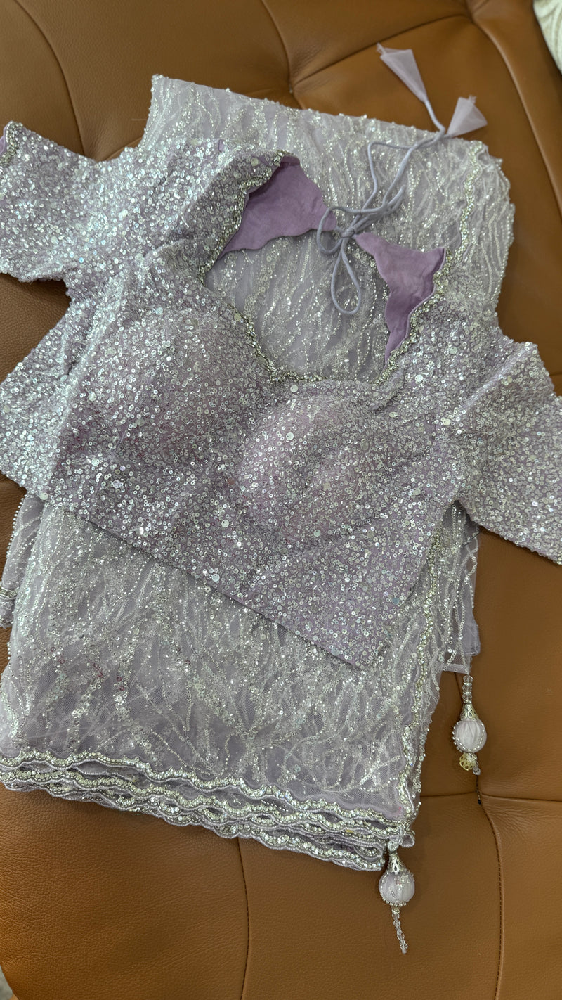 Lilac Netted Sequins Saree