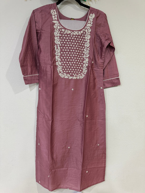 Pink with Pearl work Silk Suit