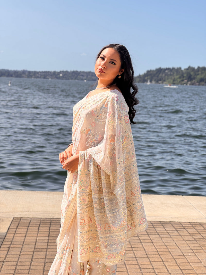 Chikankari Pure Chiffon Saree