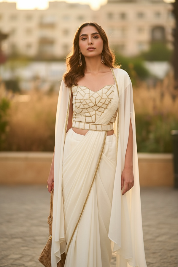 Black & Gold Drape Saree with Jacket