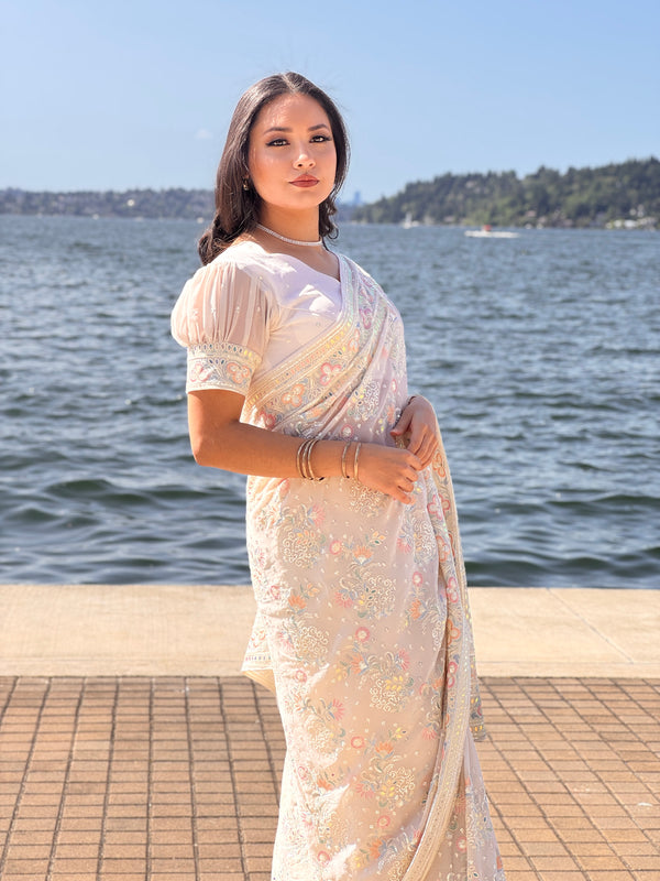 Chikankari Pure Chiffon Saree