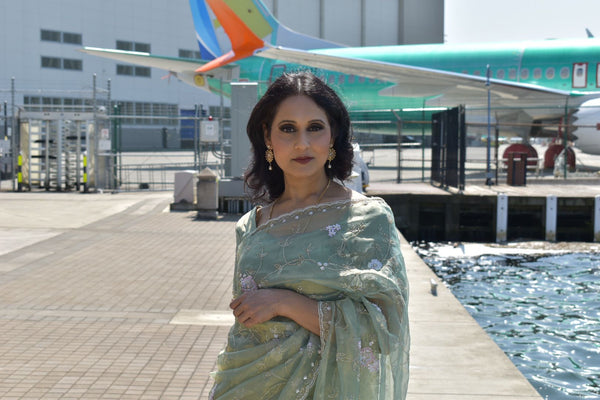 Green Organza Tissue Saree