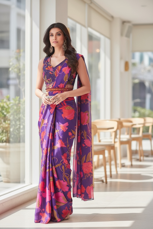 Purple & Pink Drape Saree