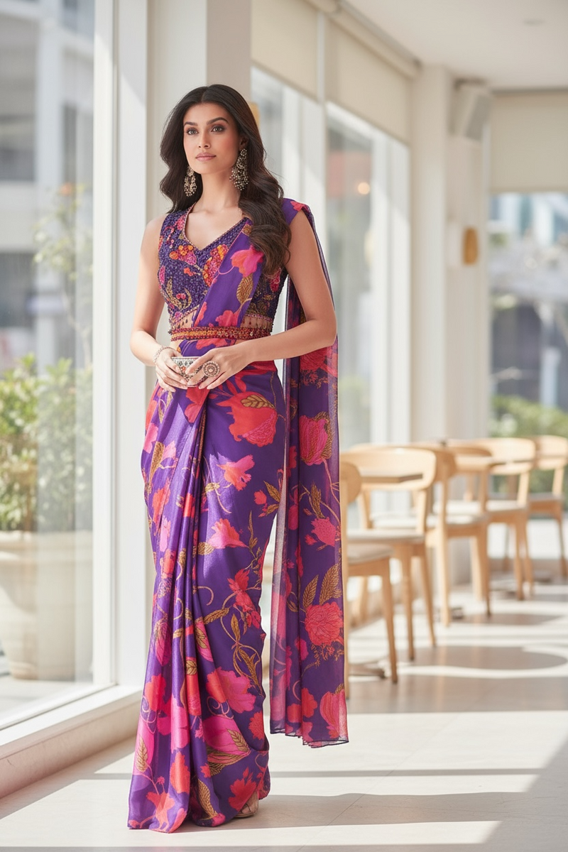 Purple & Pink Drape Saree