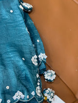 Teal Crush Russian Silk Saree with Heavy Blouse