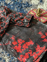 Black and Red Floral HoneyComb Sequins Saree 1457
