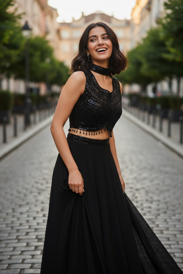 Black Croptop Palazzo Suit