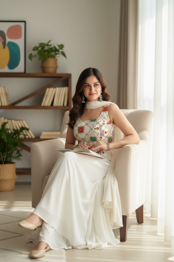 Cream Bhandini Croptop Palazzo Suit