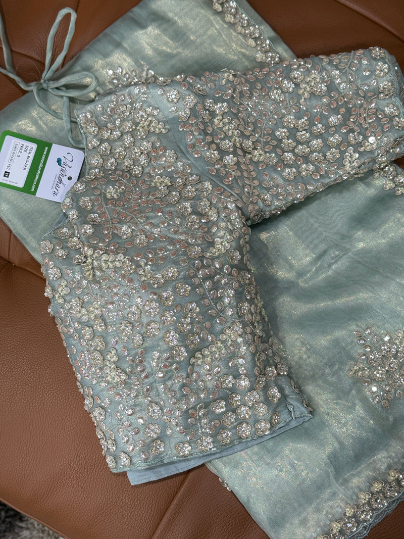 Green Tissue Organza with Heavy Blouse