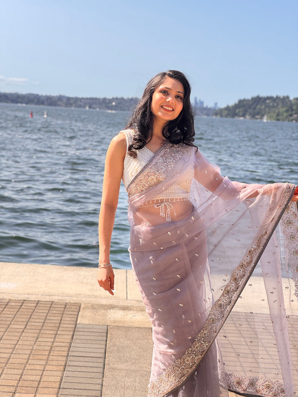 Grey Tissue Saree