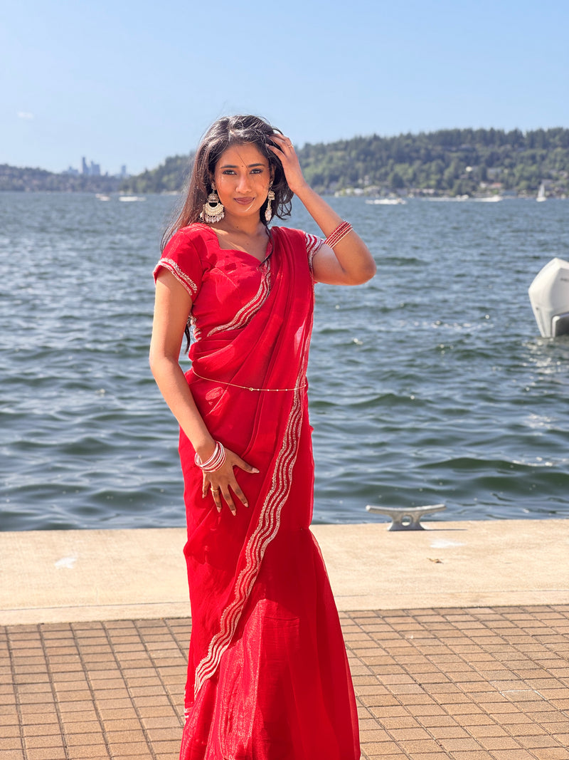 Red Organza Saree