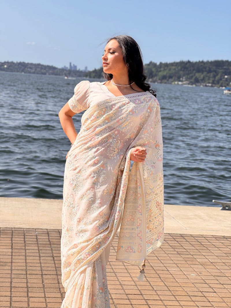 Chikankari Pure Chiffon Saree