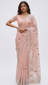 Chikankari Chiffon Saree With Matching Blouse