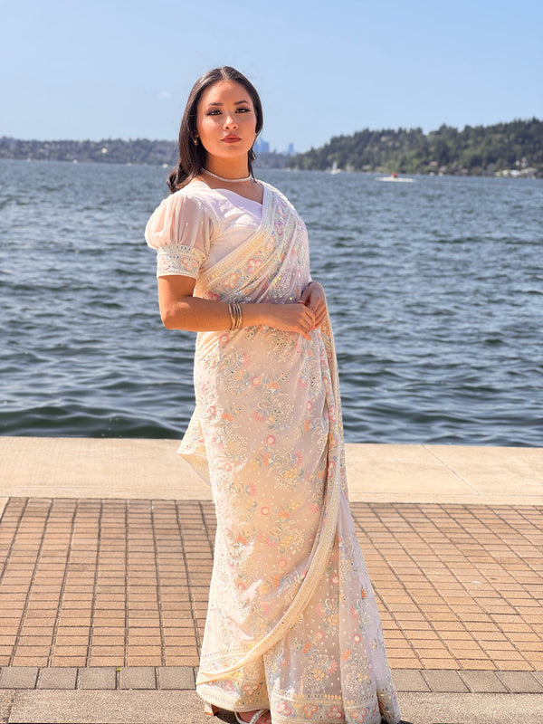 Chikankari Pure Chiffon Saree
