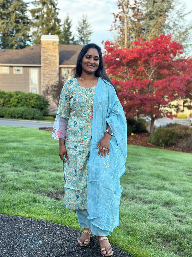 Green Floral Suit