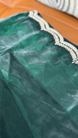 Emerald Green Pearl work Organza Saree