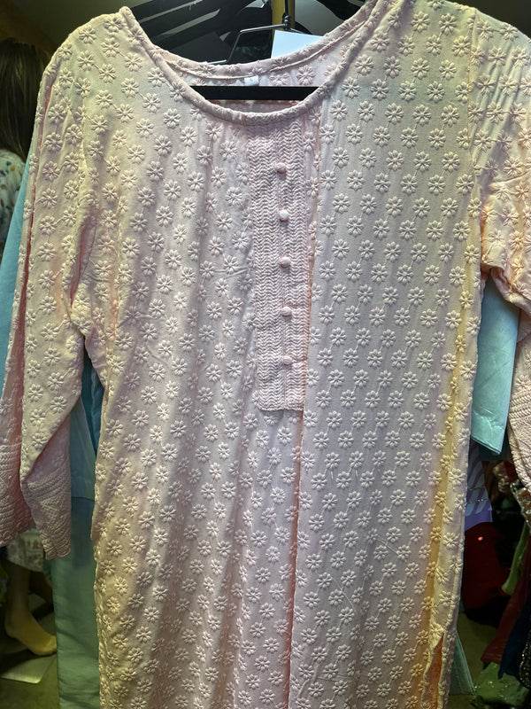 Coral Pink Chikankari Kurti