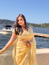 Yellow Tissue Organza Saree