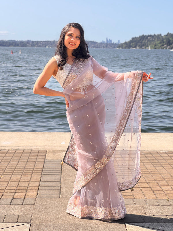 Grey Tissue Saree