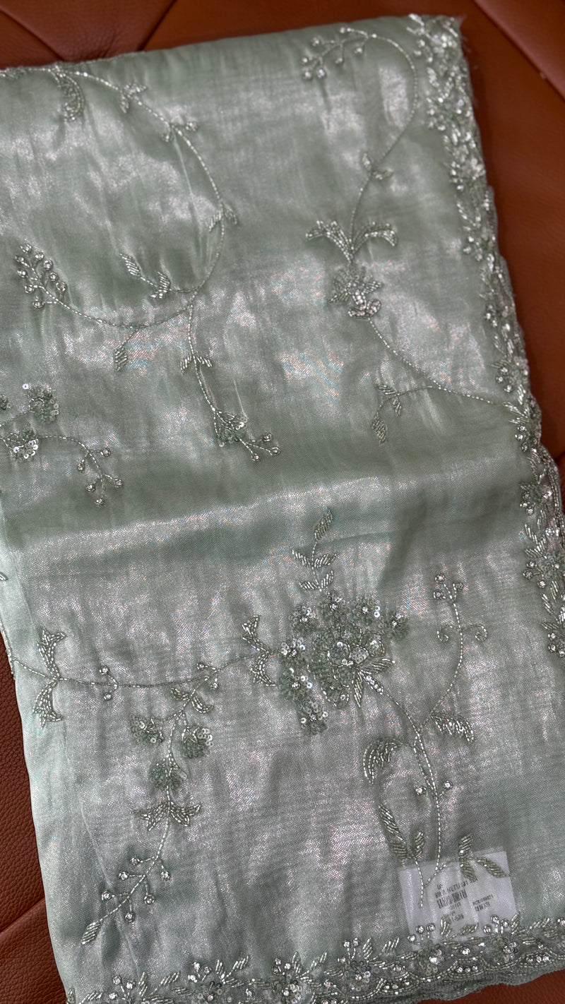 Green Tissue Netted Saree