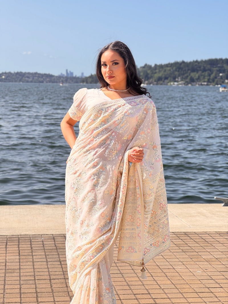Chikankari Pure Chiffon Saree