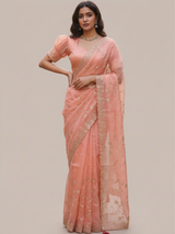 Peach Chiffon Saree With Matching Blouse
