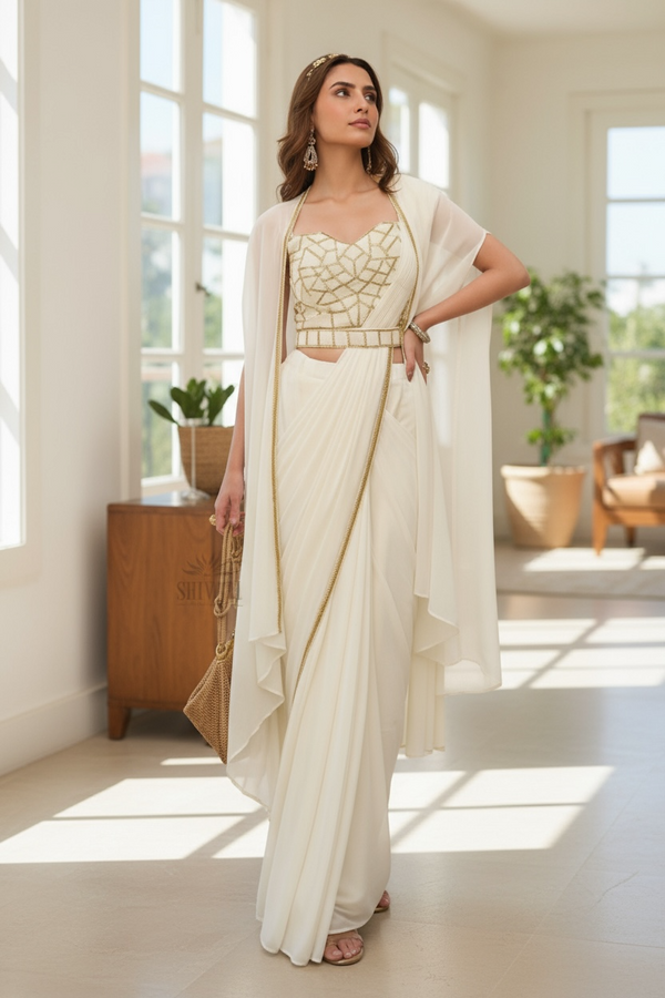Black & Gold Drape Saree with Jacket