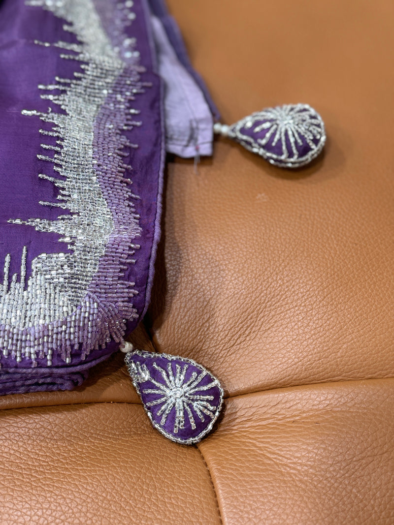 Purple and Silver Soft Organza Saree