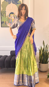 Traditional Half Saree for teenage Girls and Adults - Green and Blue combo