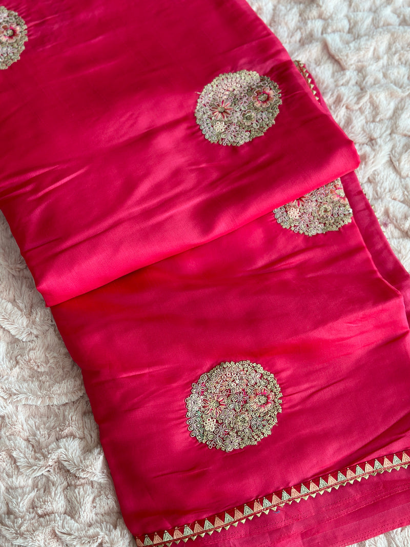 Red with Contrast Multicolor Blouse Poly Tussar Silk Saree