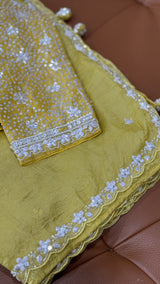 Yellow Crush Russian Silk Saree with Heavy Blouse