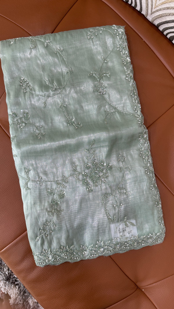 Green Tissue Netted Saree