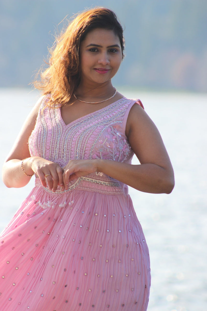 light pink indian dress Pink Lengha Gown: Indian Wedding Party Wear