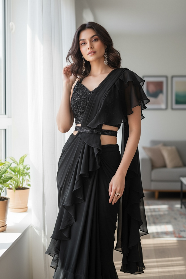 Black Drape Saree