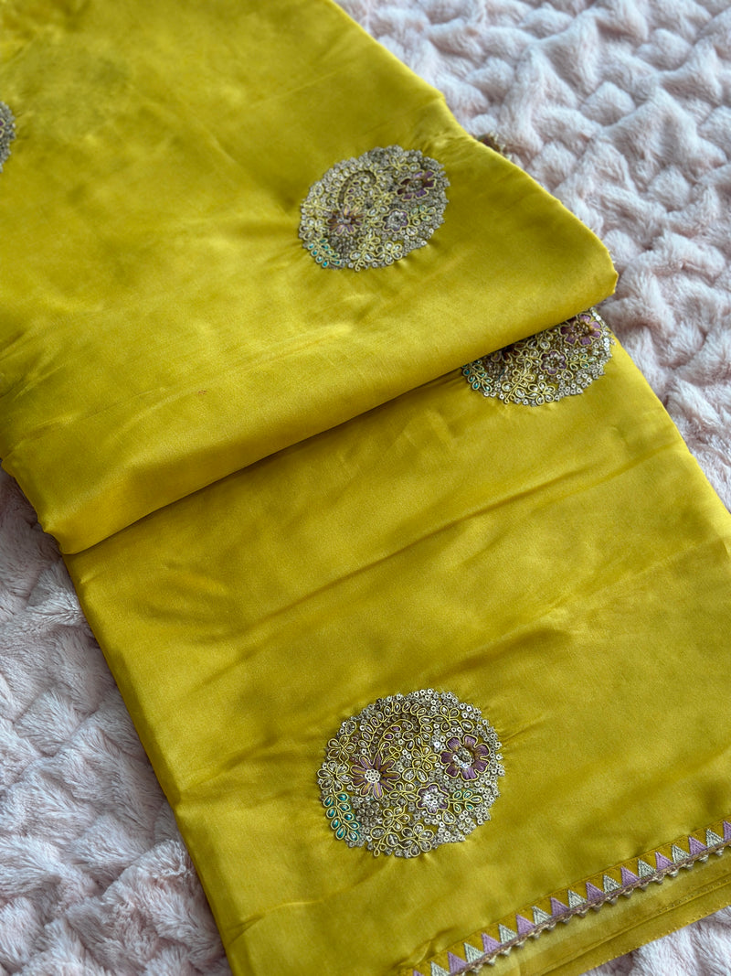Yellow with Contrast Multicolor Blouse Poly Tussar Silk Saree