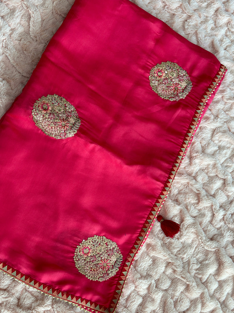 Red with Contrast Multicolor Blouse Poly Tussar Silk Saree