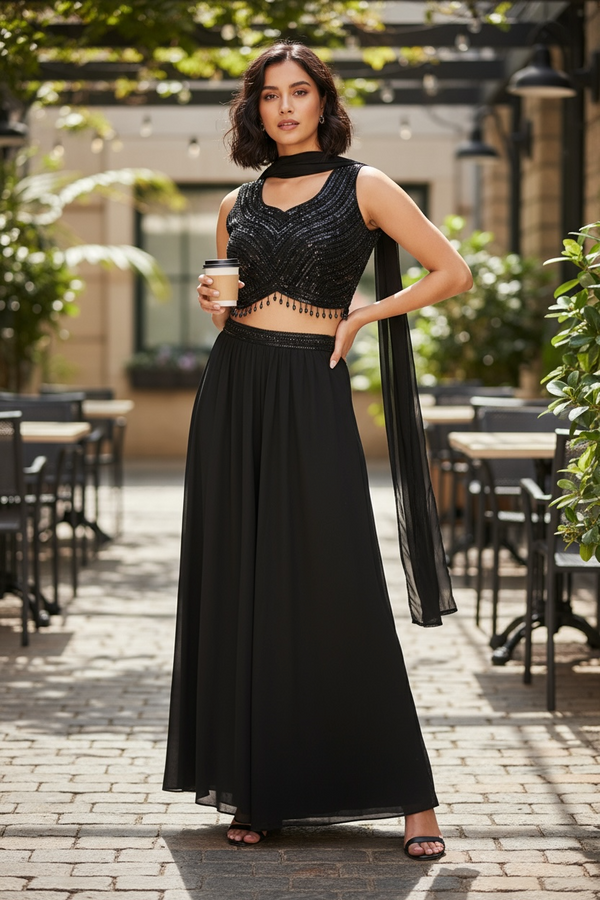 Black Croptop Palazzo Suit