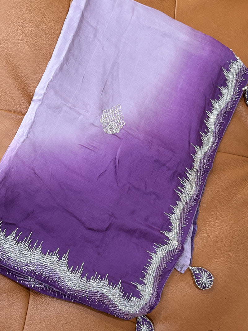 Purple and Silver Soft Organza Saree