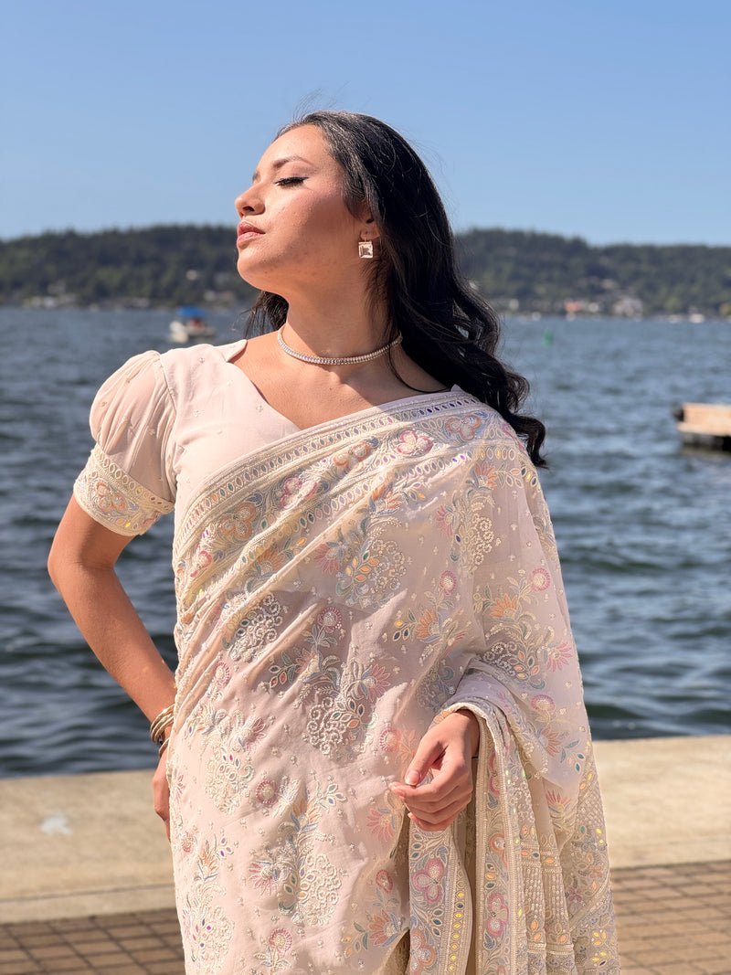 Chikankari Pure Chiffon Saree