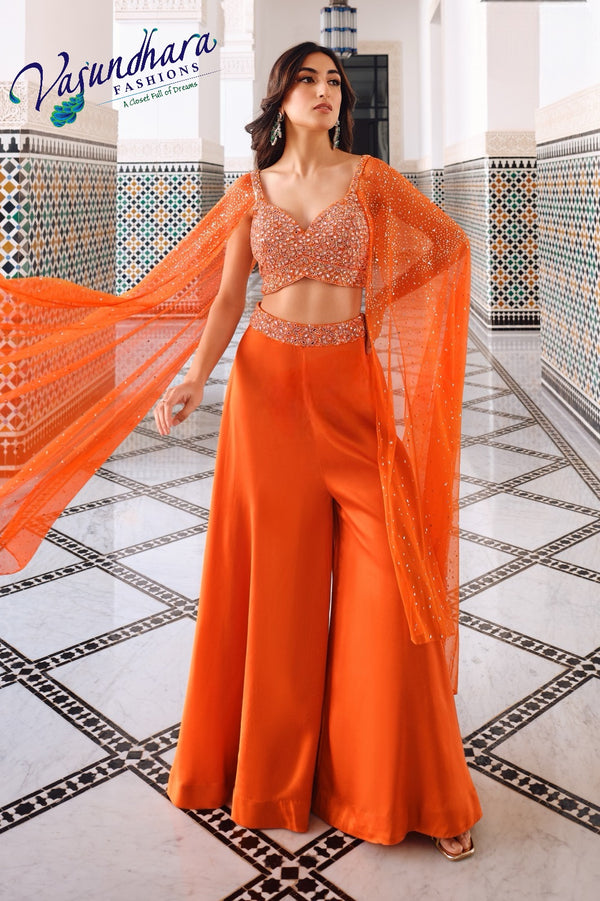 Orange Croptop with Shoulder Flair Dupatta