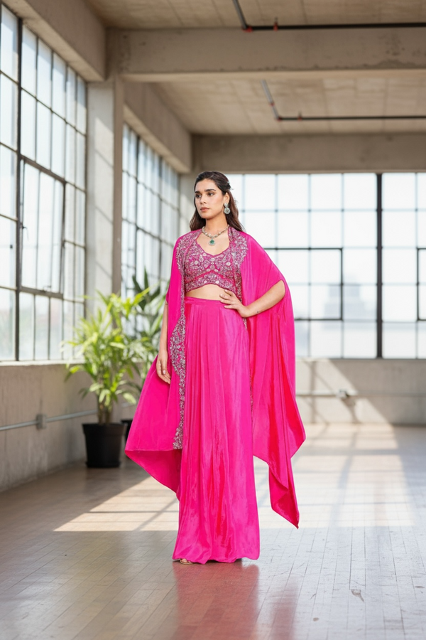 Hot Pink Croptop Cape Jacket