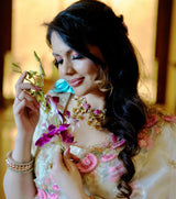 White and Pink Floral Organza Saree